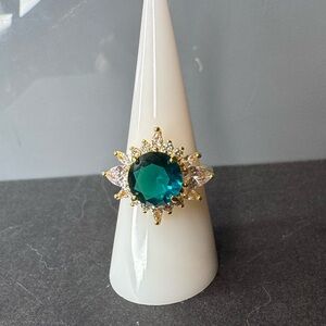 Elegant Lab Created London Blue and White Topaz on a dipped Yellow Gold Ring
